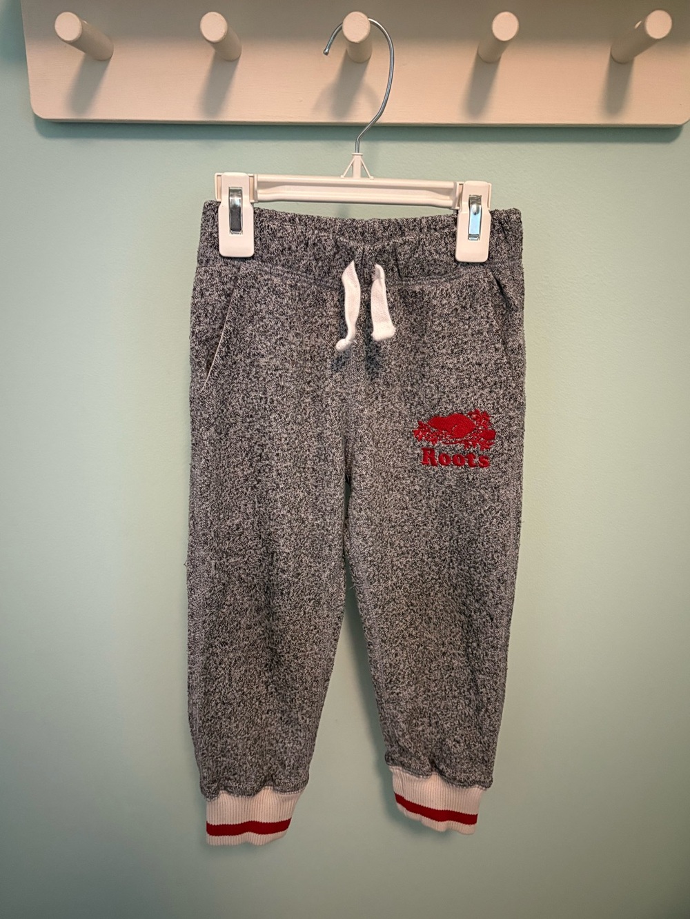 Roots Kids Heather Gray Sweat Joggers with Red Logo